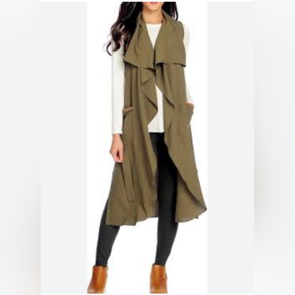 Stylish Mudpie Olive Green Long Lightweight Vest